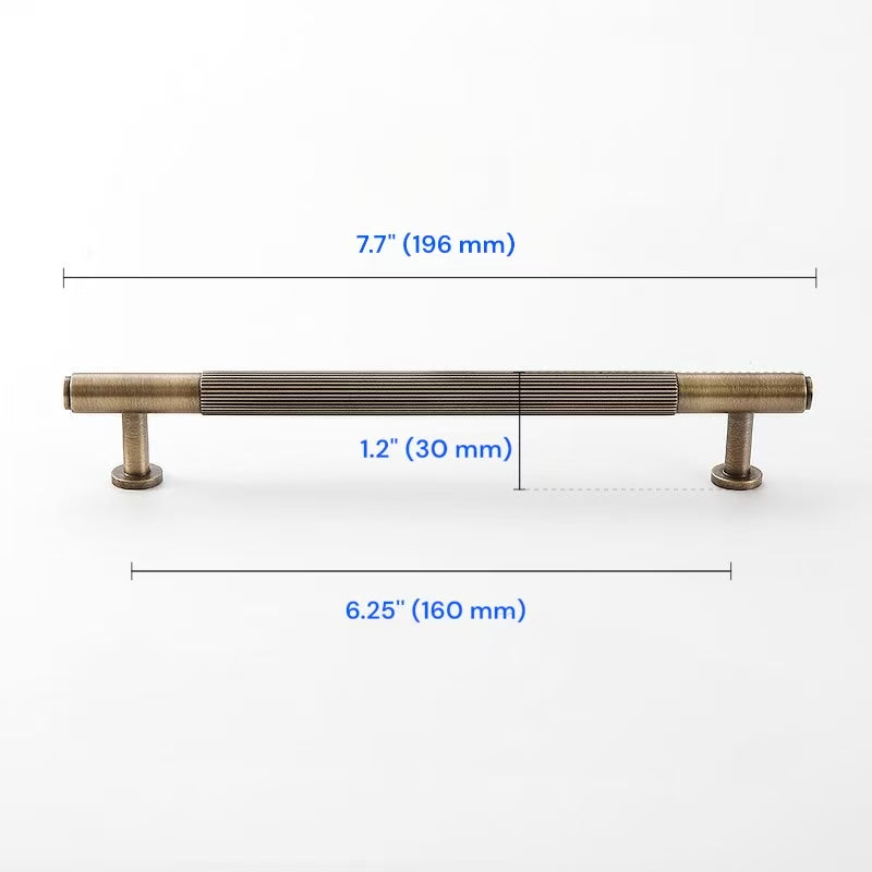 Fluted Brass Cabinet Pulls 96 128 160 224 256 320 mm, Antique Bronze Knurled Kitchen Hardware