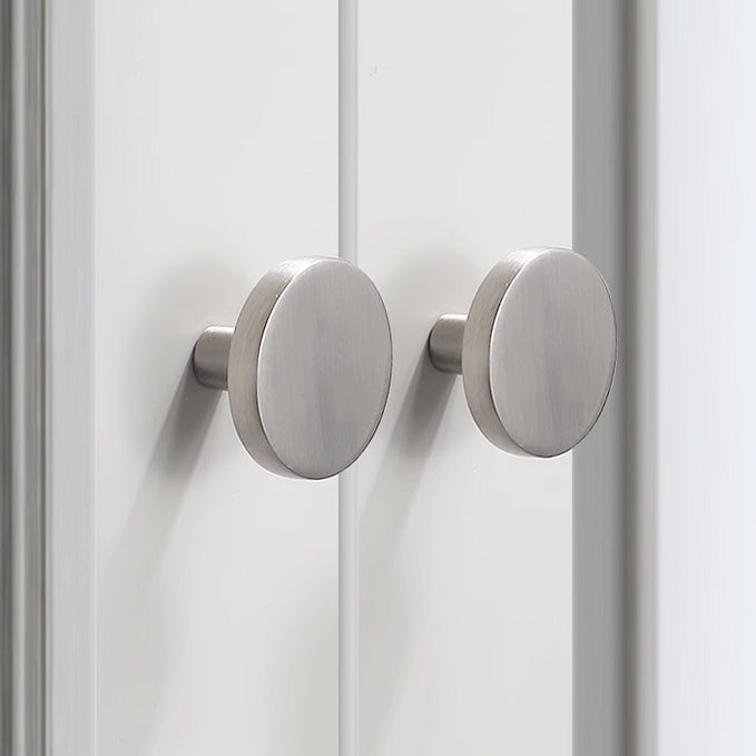 Brass Circle Knobs, Brushed Nickel, Minimalist Kitchen Cabinet Hardware