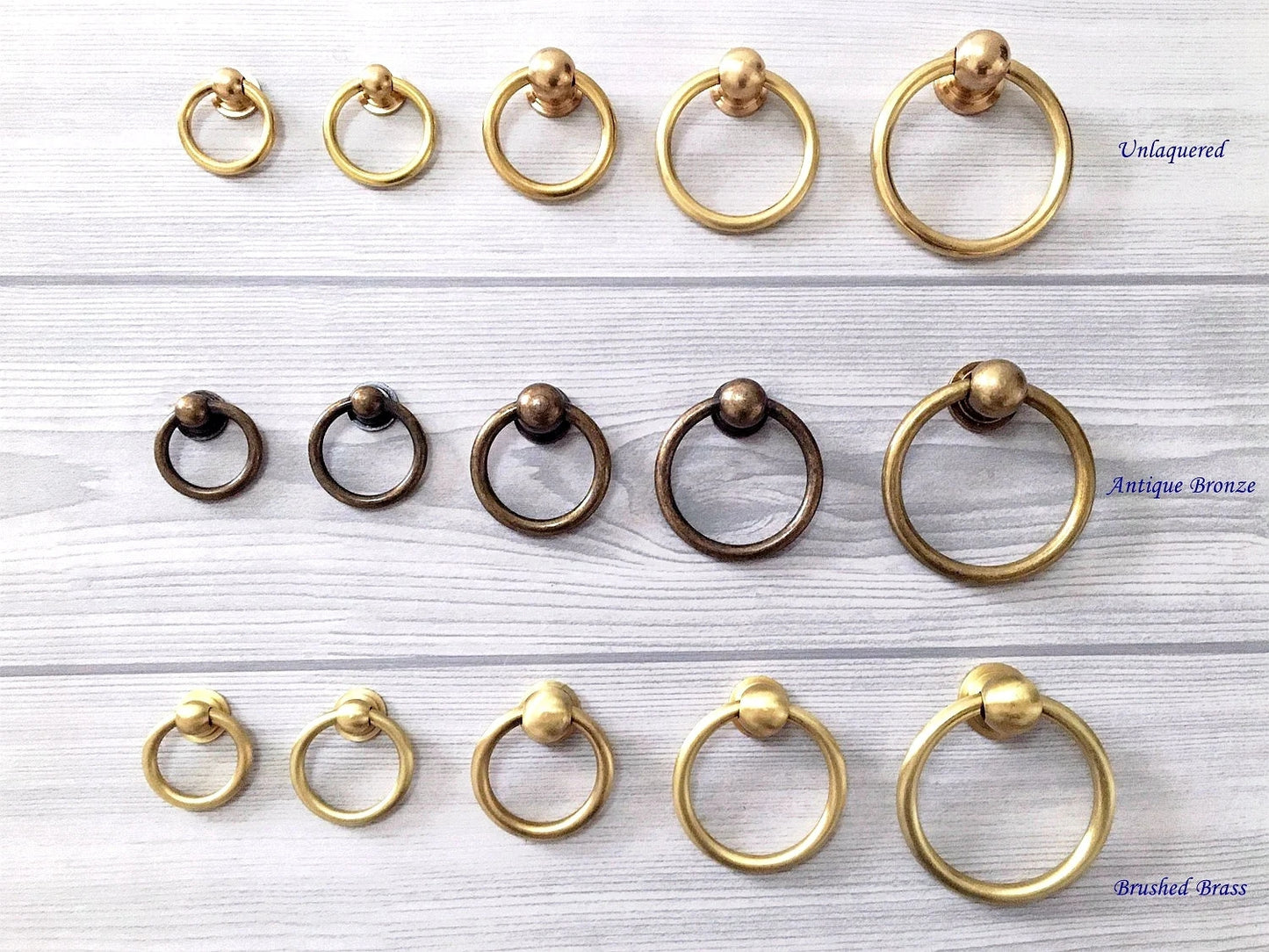 Ring Pulls Mini Knobs with Pull Rings Brass Bronze Unlaquered