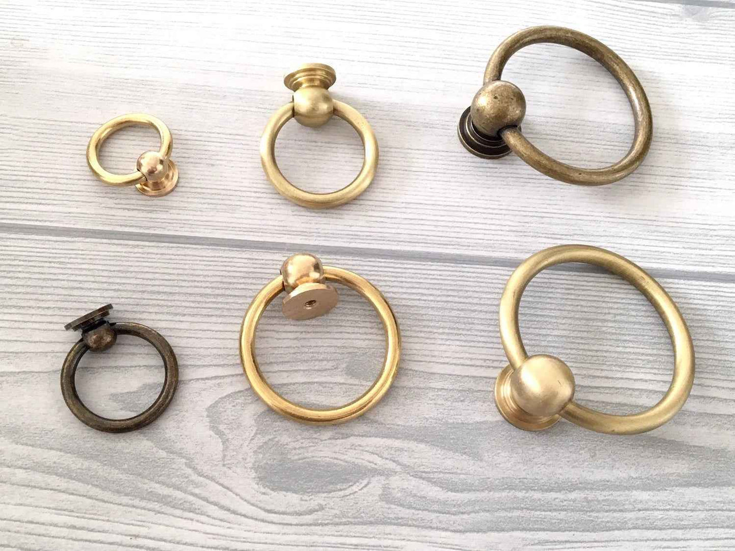 Small Brass Drop Ring Pulls - Brass / Antique Bronze / Raw Brass
