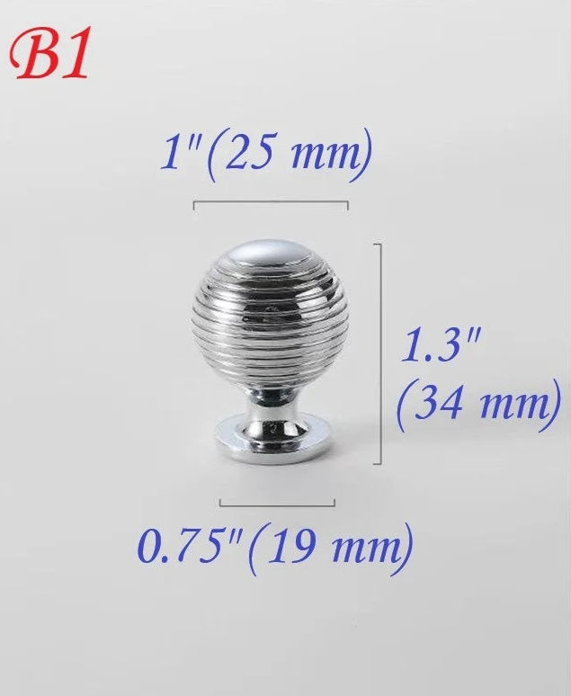 1 inch Silver Beehive Brass Knob Cabinet Hardware Ball Drawer Pulls Polished Chrome 25 mm