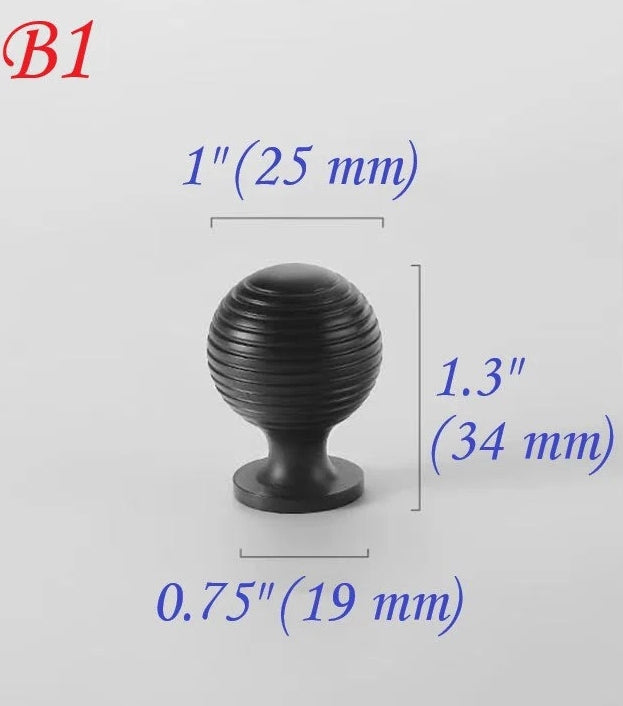 1 inch Black Beehive Brass Drawer Knobs Kitchen Cabinet Hardware Dresser Pull 25 mm