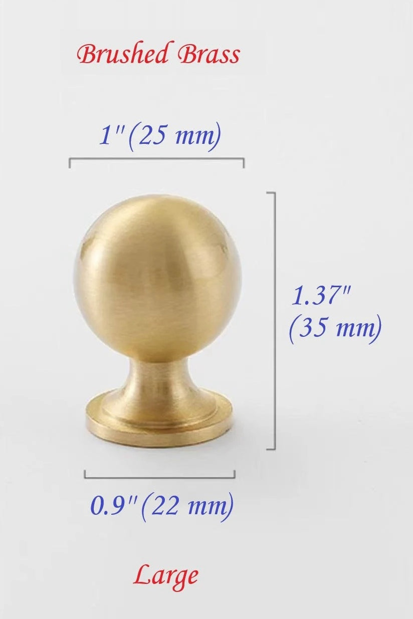 1 inch Brushed Brass Ball Knobs Drawer Pulls 25 mm
