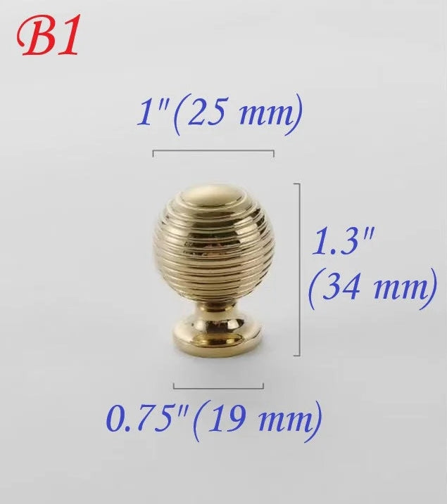 1 Inch Polished Gold Brass Beehive Drawer Knobs Cabinet Pull Kitchen Hardware 25 mm