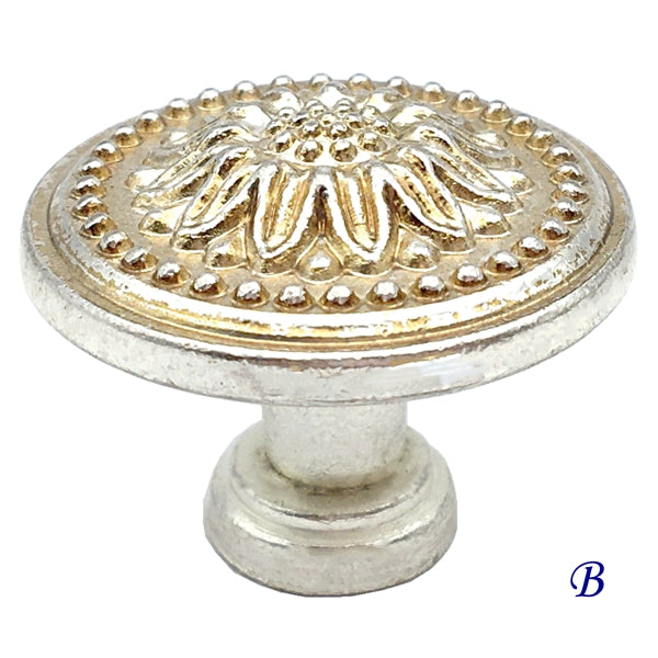 French Provincial Floral Leafy Knobs & Drawer Pulls, Antique Silver, 1.75" 2.5" 3" C-C