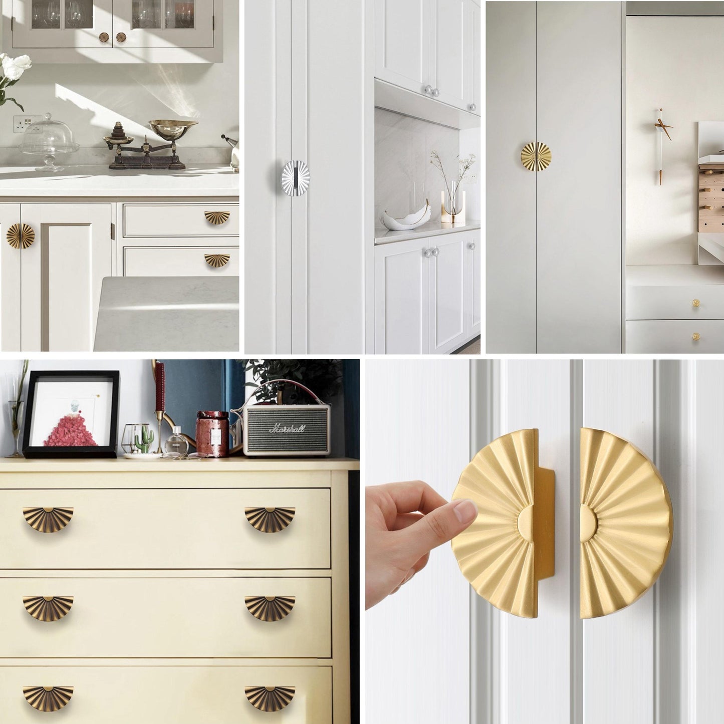 Modern Sunburst Semicircle Cabinet Pulls, Solid Brass, Half Circle, Mid Century Modern Kitchen Hardware