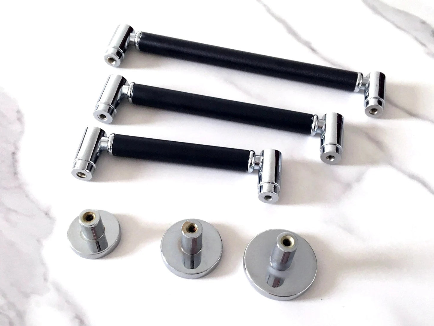 Black Silver Cabinet Pulls, Circle Knobs, Minimalist Kitchen Hardware