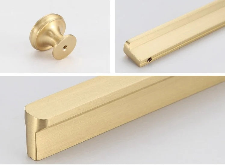 Solid Brass Cabinet Pulls, Simple Minimalism, Brushed Gold Brass, Matte Black, Coffee Bronze