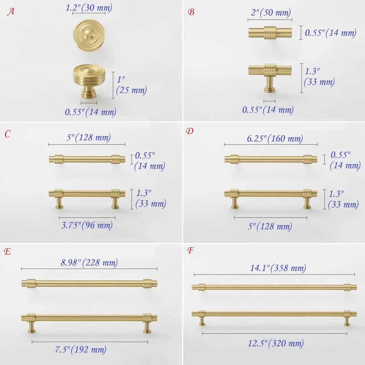 Brushed Brass Cabinet T Bar Handle Gold Vanity Pull, Kitchen Hardware