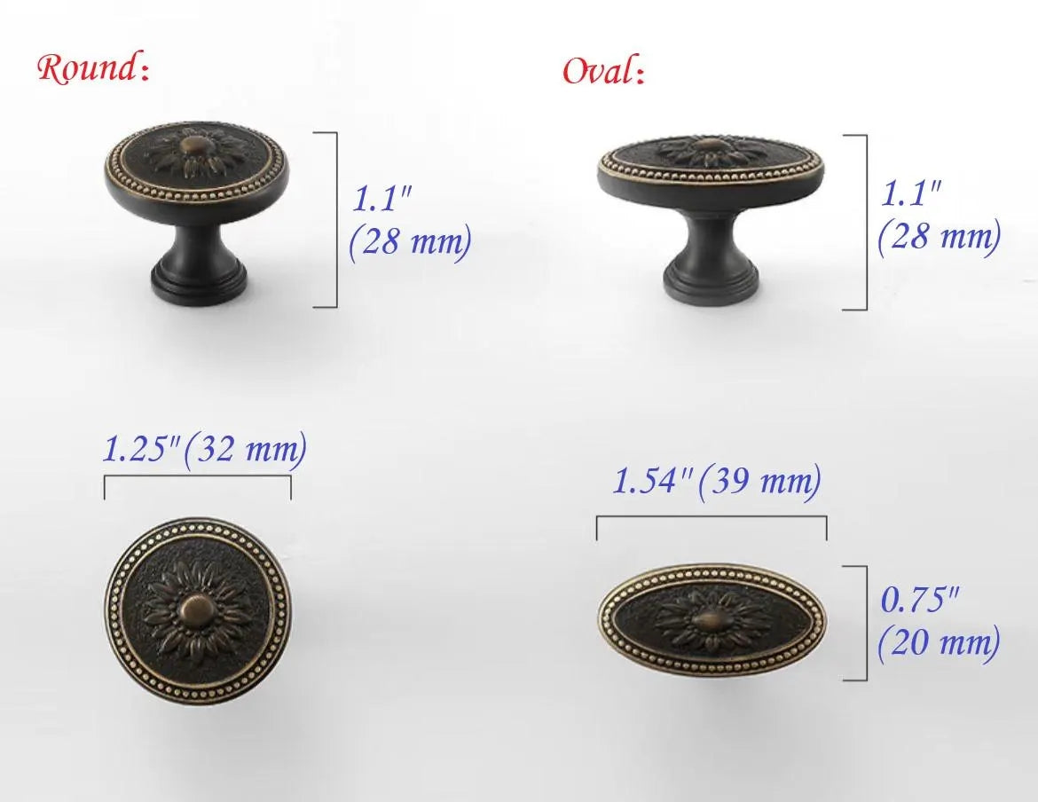 Brass Victorian Floral Drawer Pulls, Round and Oval Cabinet Knobs, Gold Chrome Coffee Bronze