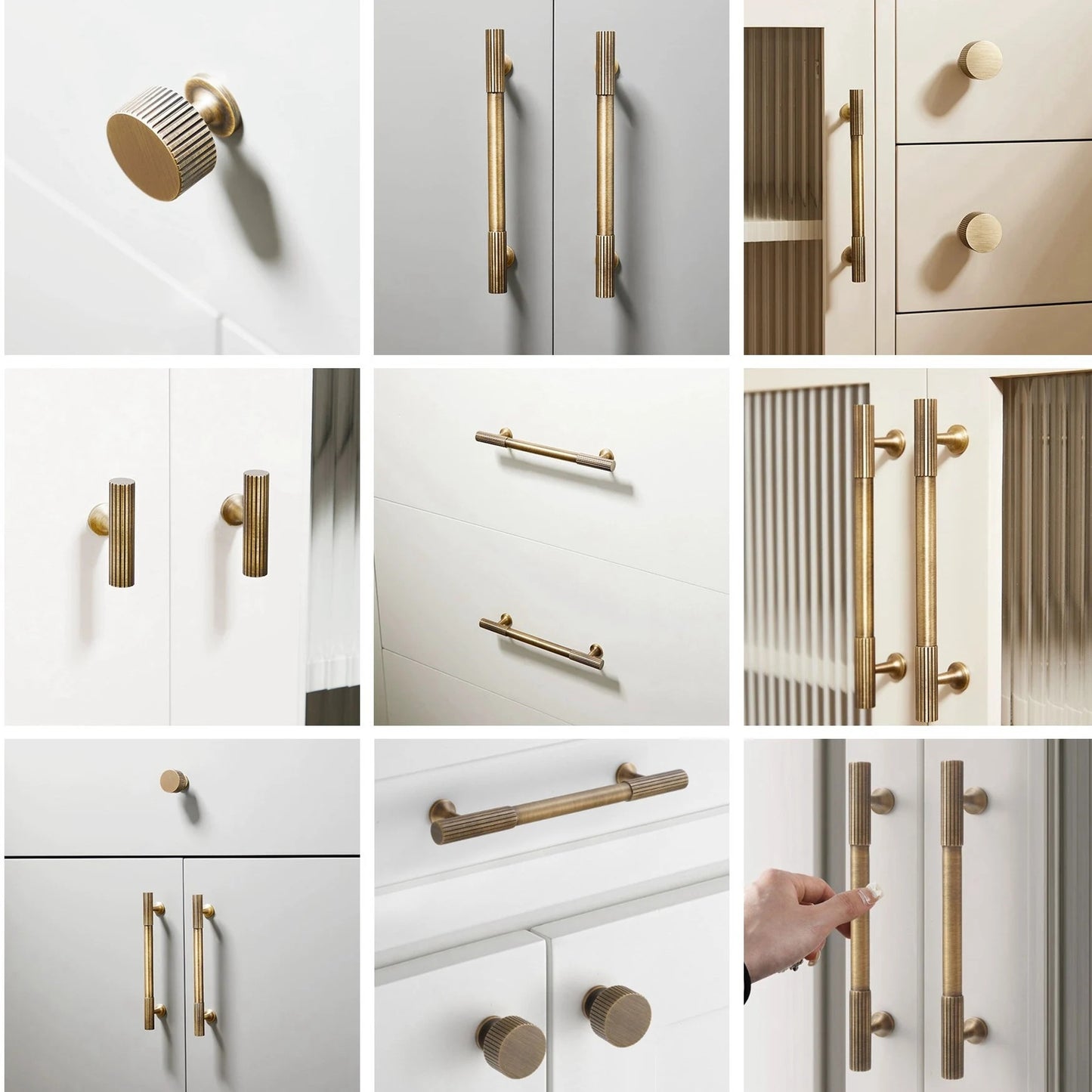 Fluted Brass Cabinet Pulls, Antique Bronze Knurled Kitchen Hardware