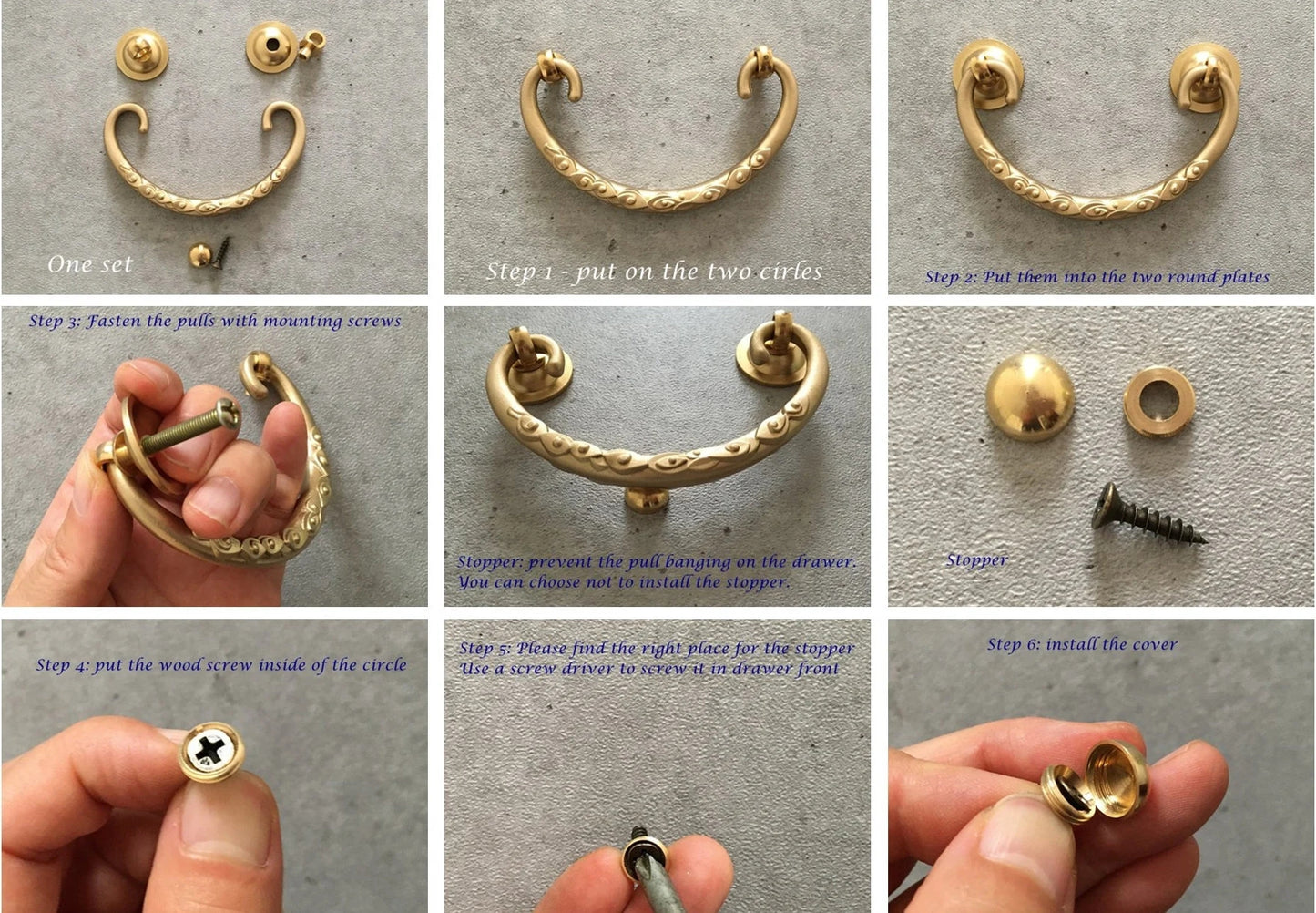 2.75" to 3" Centers Brass Drop Bail Drawer Pull with matching knob, Vintage Style, Antique Bronze Black