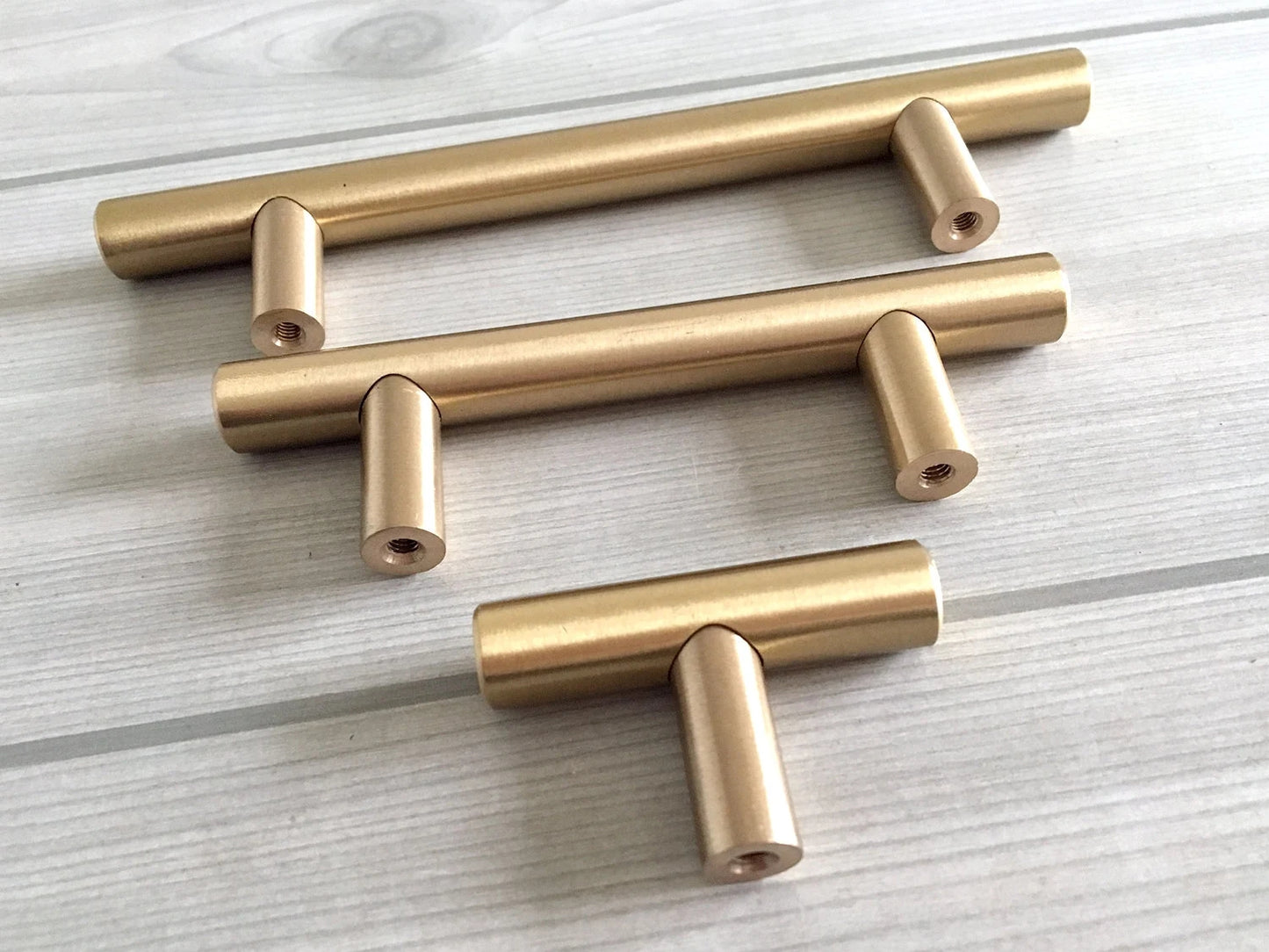 Gold Brass Round T Bar Drawer Pull & Knob - 2.5" to 6.25" - LynnsHardware