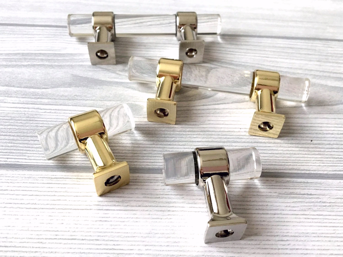 2" Centers, Acrylic Drawer Pulls, Lucite Cabinet Knobs, Black Gold Nickel Silver