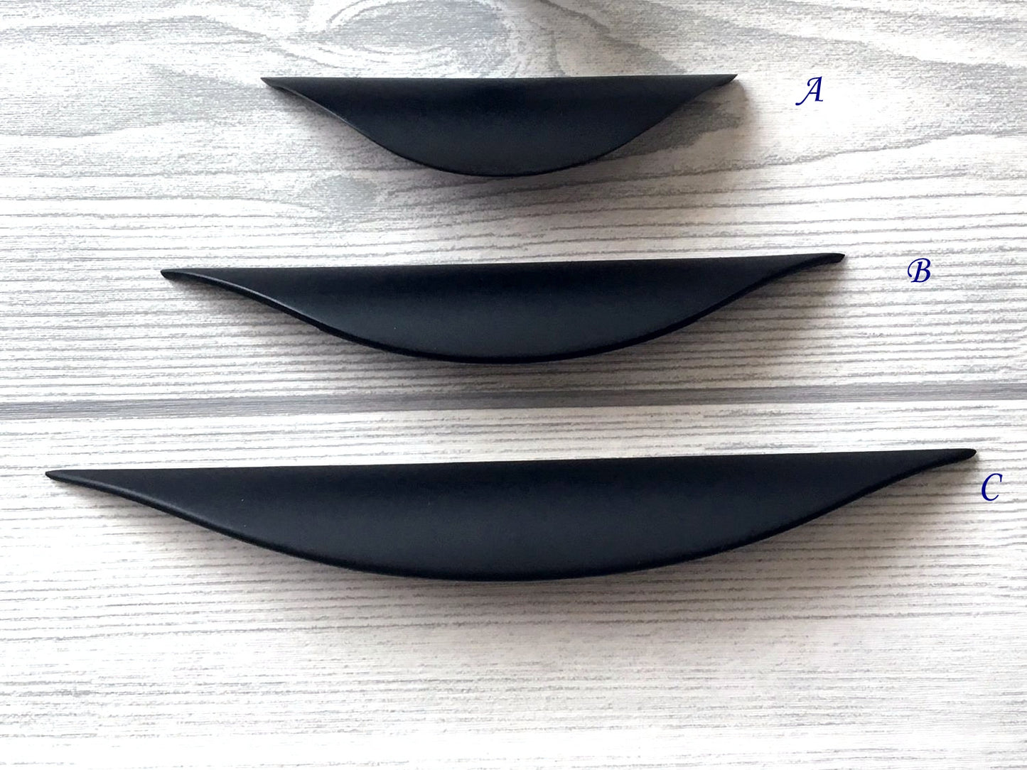 Finger Drawer Pulls, Cabinet Handles, Gold Nickel Black, Mid Century, 32 64 96 mm Holes