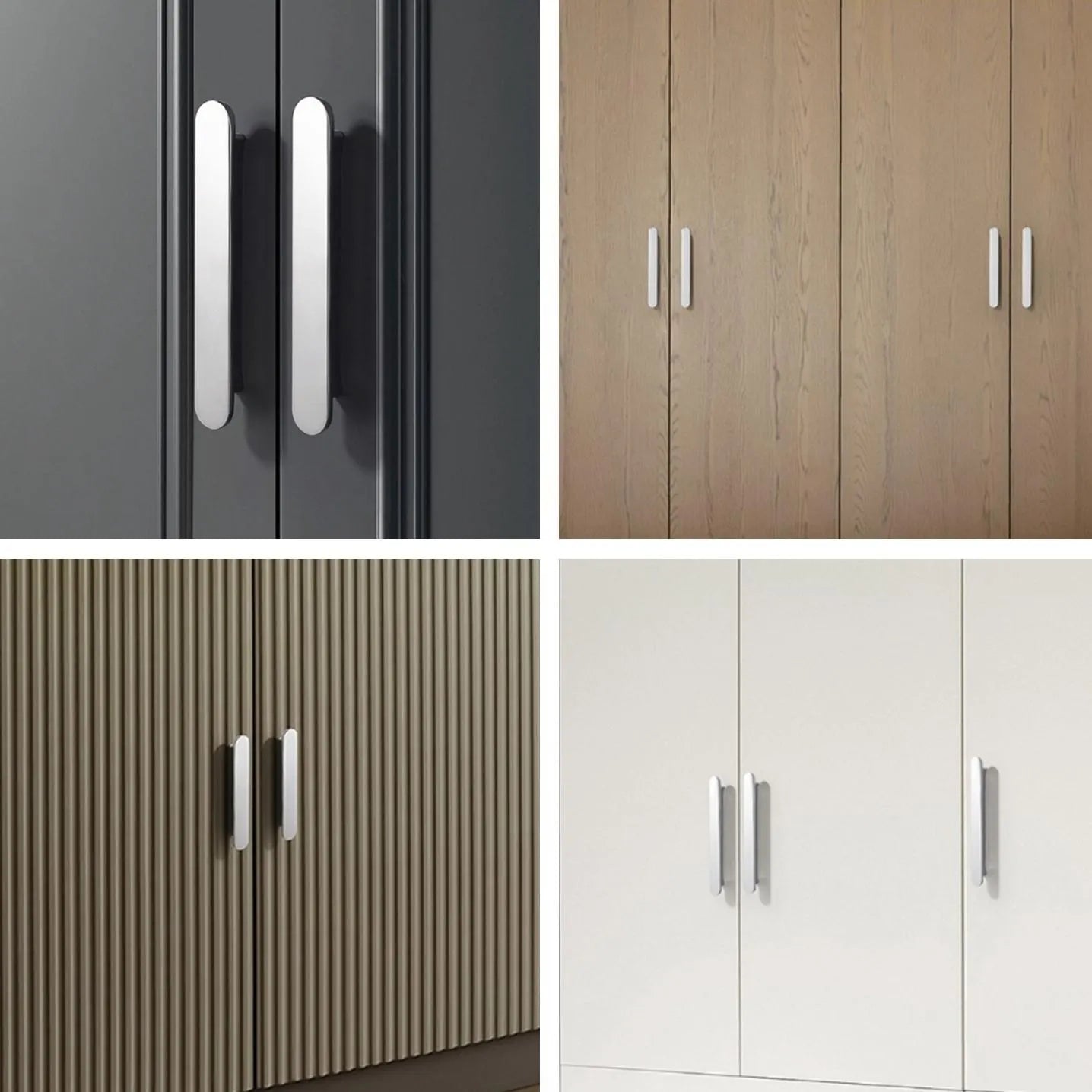 Flat Cabinet Pull Handles, Round Ends, Brushed Nickel, Brushed Gold, Black