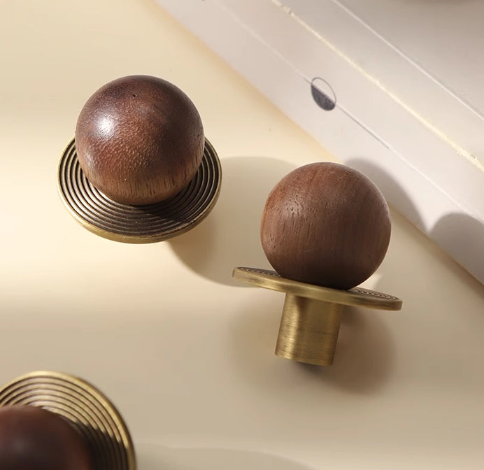 Walnut Brass Saturn Cabinet Knobs, Japandi Kitchen Hardware, Polished Chrome, Antique Bronze