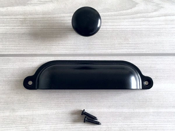 Cup Drawer Pull and Knobs, Matte Black, 3.5" 3.75" 4.75" Centers
