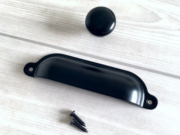 Cup Drawer Pull and Knobs, Matte Black, 3.5" 3.75" 4.75" Centers