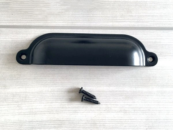 3.5" 3.75" 4.75" Retro Cup Drawer Pull, Black Bin Handle, Kitchen Cabinet Hardware