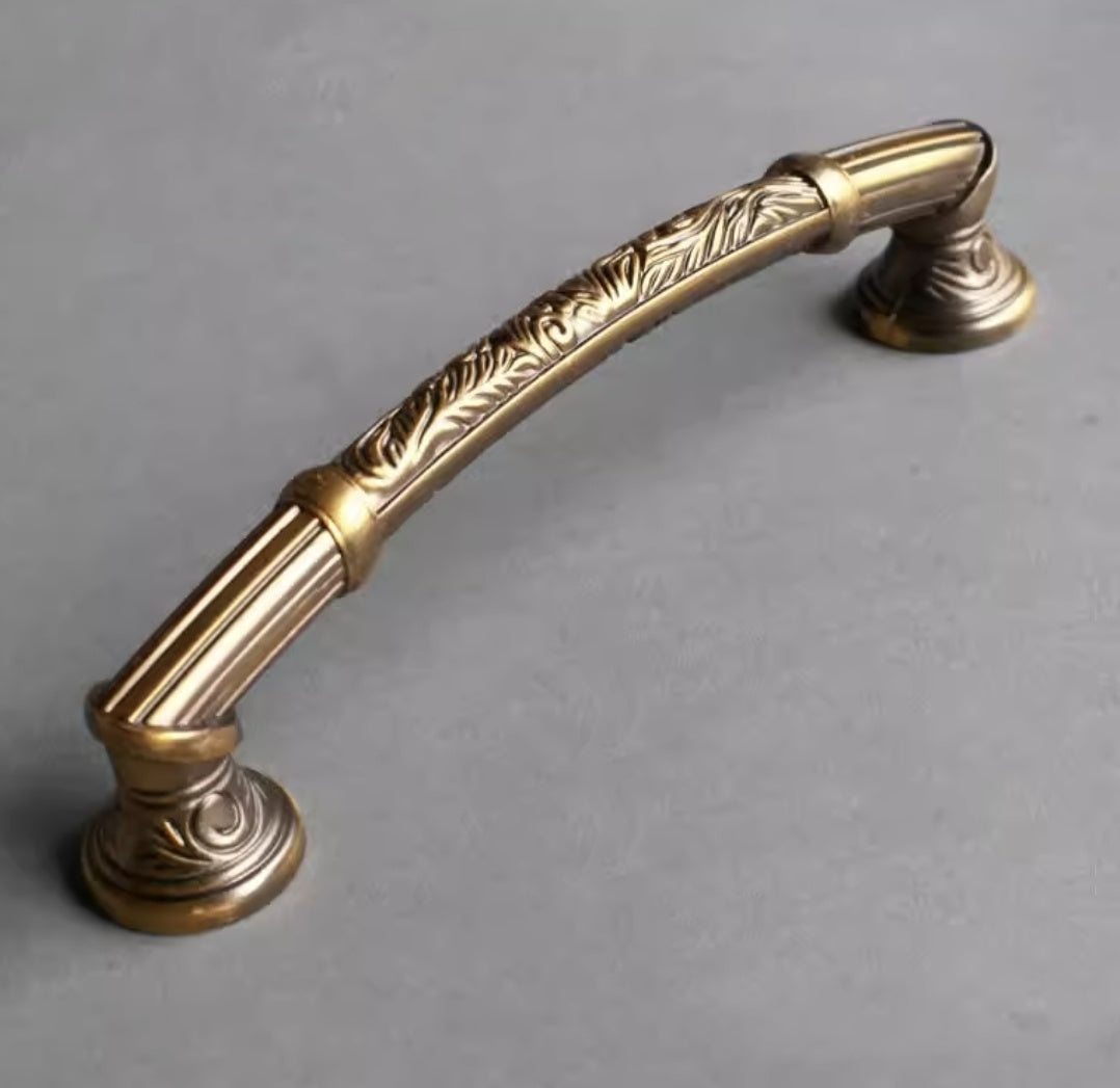 Antique Copper Dresser Pull Handle with Embossed Victorian Patterns - LynnsHardware