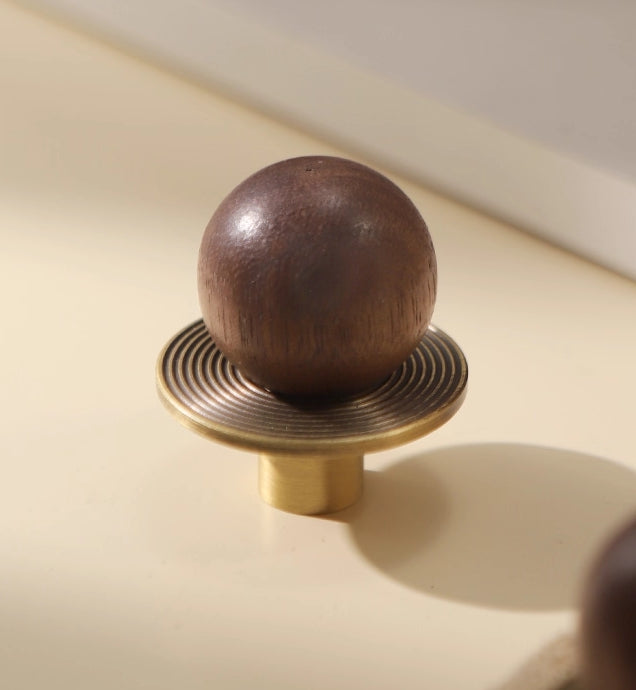 Walnut Brass Saturn Cabinet Knobs, Japandi Kitchen Hardware, Polished Chrome, Antique Bronze