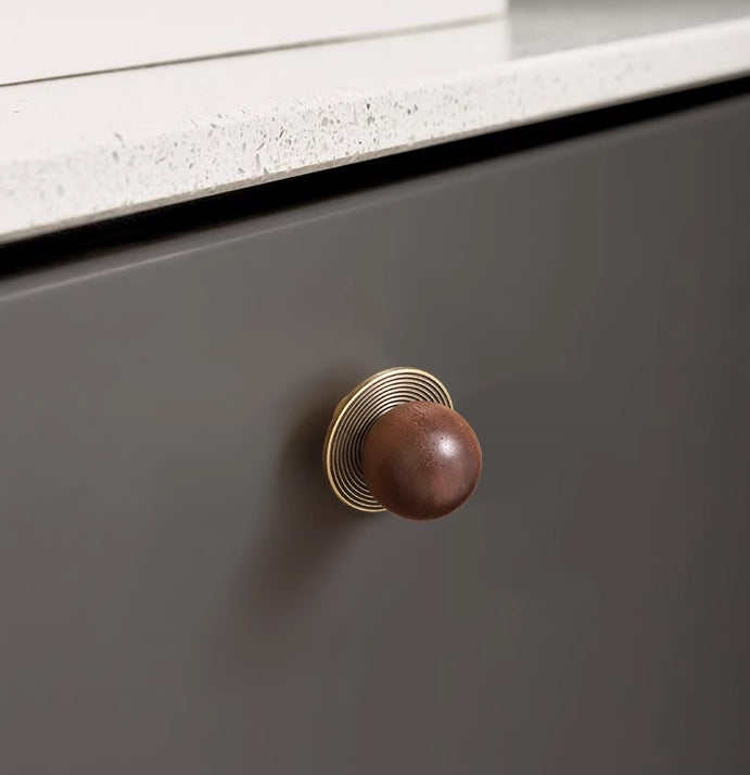 Walnut Brass Saturn Cabinet Knobs, Japandi Kitchen Hardware, Polished Chrome, Antique Bronze