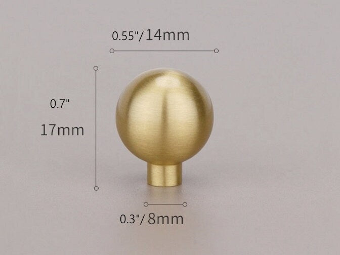 Brushed Gold Brass Ball Drawer Knob, Spherical Cabinet Pull, Solid Kitchen Hardware