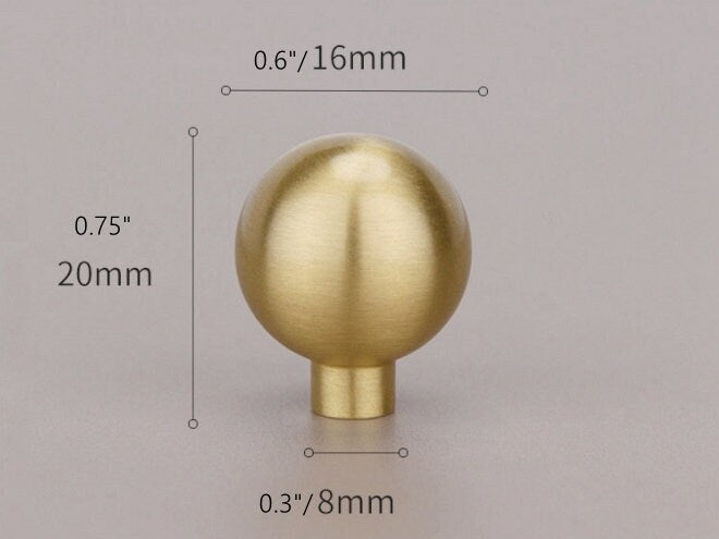 Brushed Gold Brass Ball Drawer Knob, Spherical Cabinet Pull, Solid Kitchen Hardware