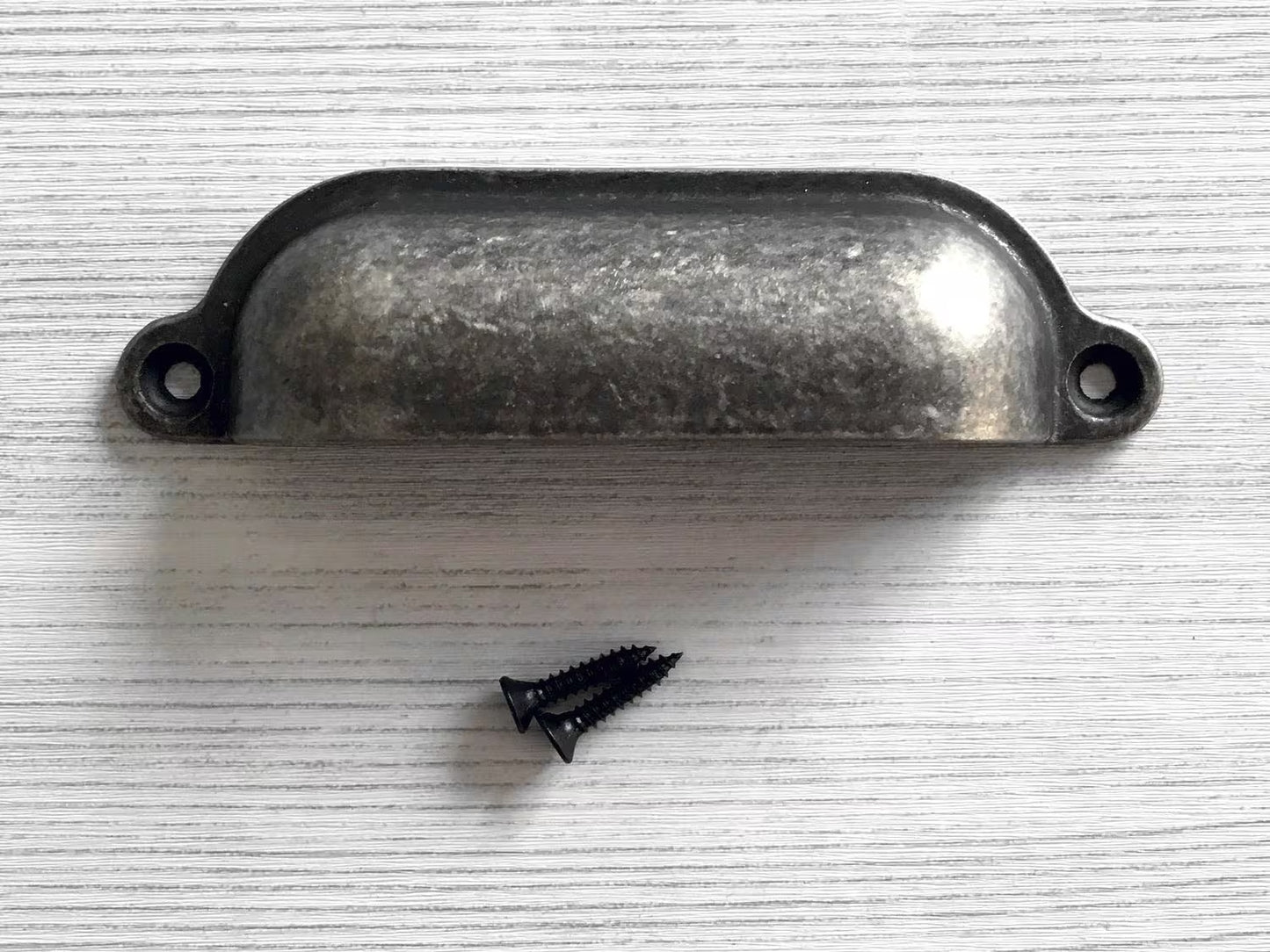 Cup Drawer Pull and Knobs, Antique Pewter, 3.5" Centers
