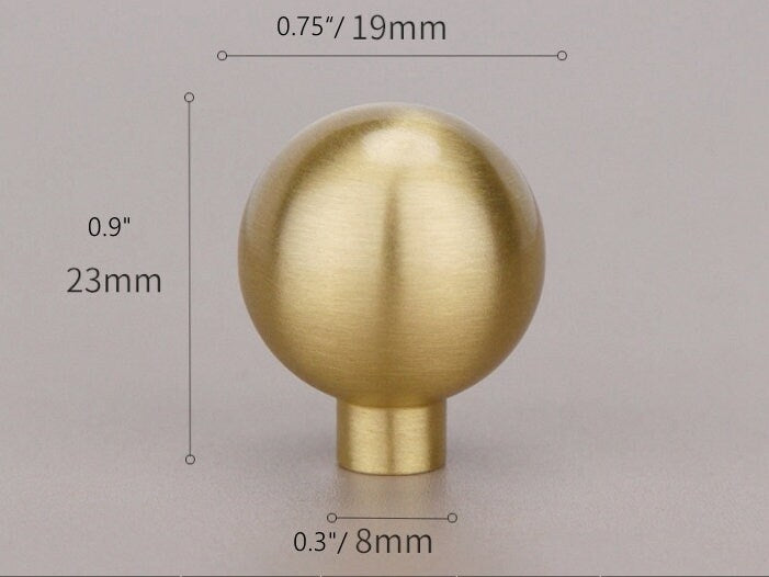 Brushed Gold Brass Ball Drawer Knob, Spherical Cabinet Pull, Solid Kitchen Hardware