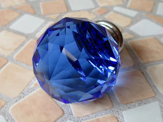 Blue Glass Dresser Knobs, Crystal Drawer Pulls, Kitchen Cabinet Hardware