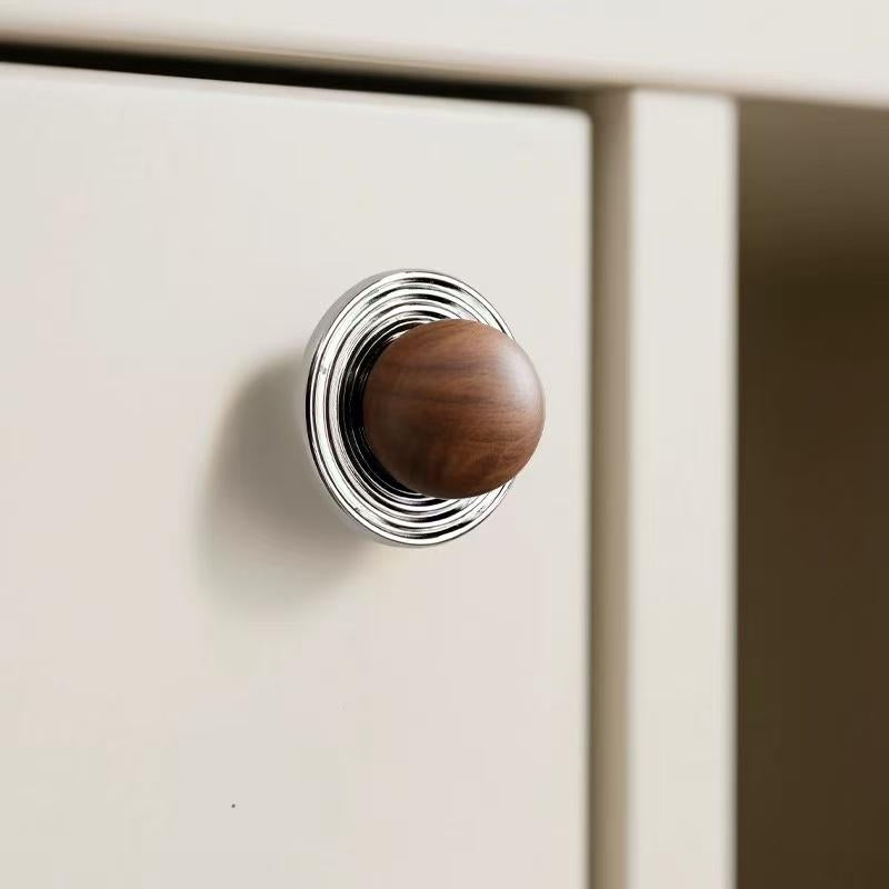 Walnut Brass Saturn Cabinet Knobs, Japandi Kitchen Hardware, Polished Chrome, Antique Bronze