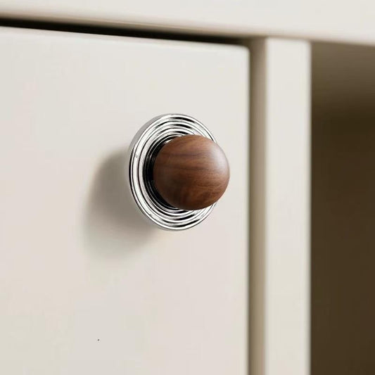 Walnut Brass Saturn Cabinet Knobs, Japandi Kitchen Hardware, Polished Chrome, Antique Bronze