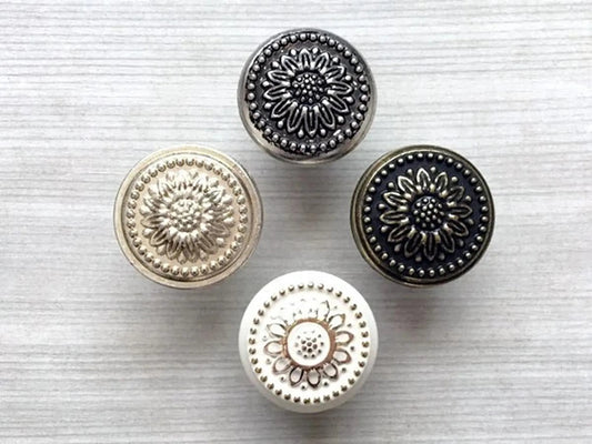 Small Sunflower Drawer Pulls, 1" Diameter, Vintage Shabby Chic