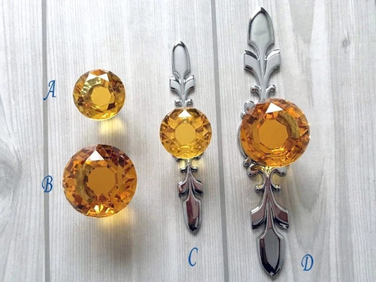 Amber Glass Drawer Knobs with Backplate, Brown Polished Chrome, Kitchen Hardware