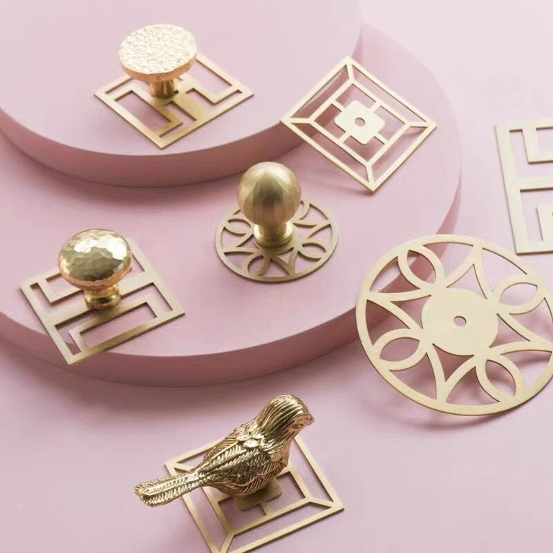 Elegant Solid Brass Cabinet Knob Backplates, Brushed Gold, MCM Style