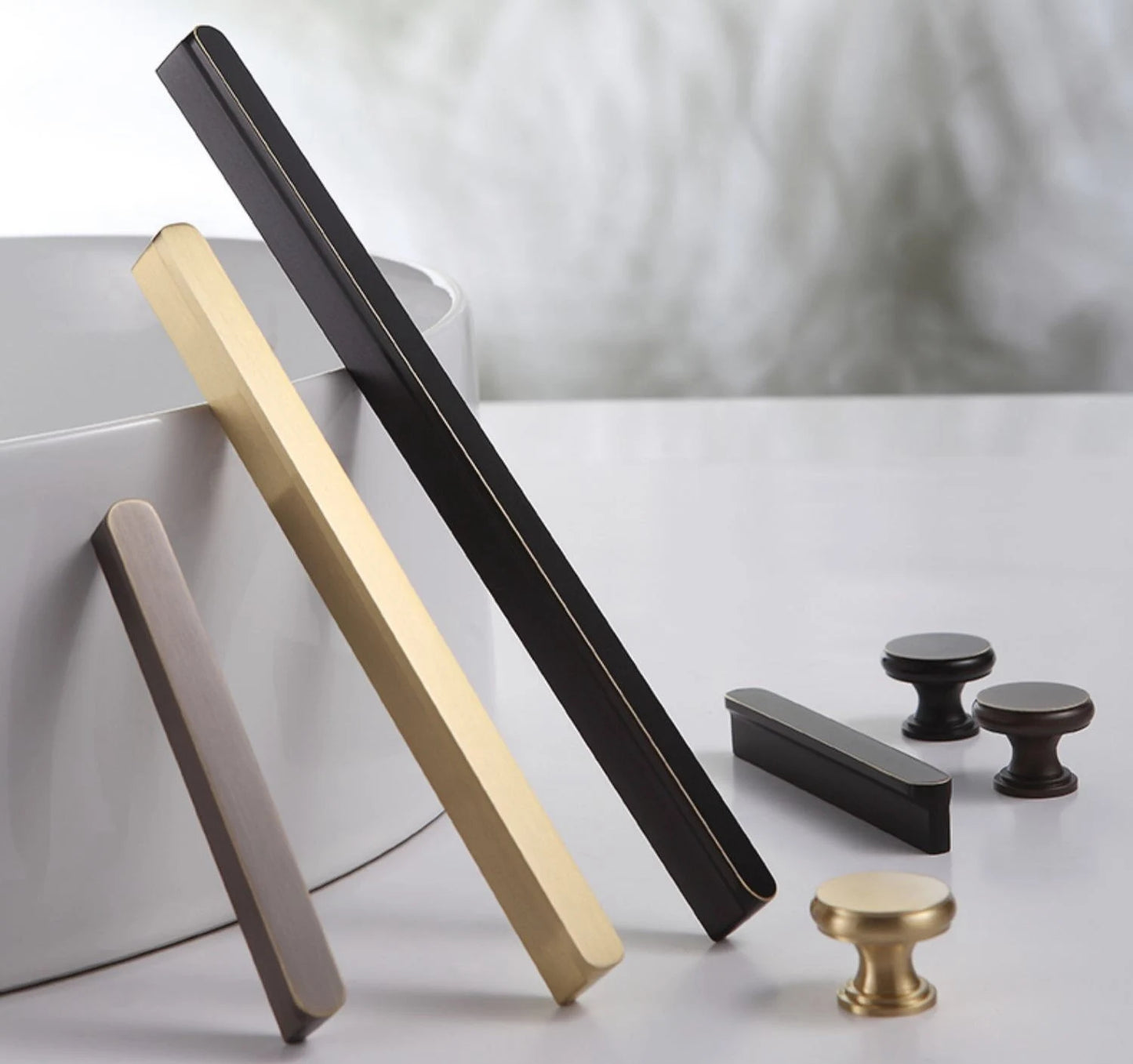 Solid Brass Cabinet Pulls, Simple Minimalism, Brushed Gold Brass, Matte Black, Coffee Bronze