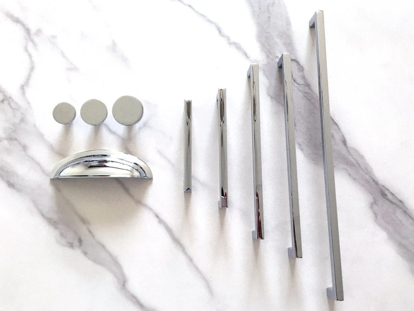 Polished Chrome Cabinet Pulls, Square Drawer Handles, Modern Kitchen Hardware