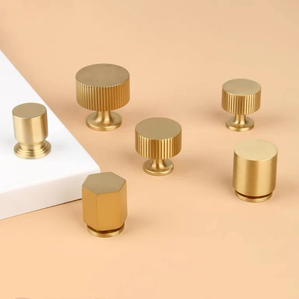 Solid Brass Cabinet Knobs, Classic Cylinder Knurled, Kitchen Hardware
