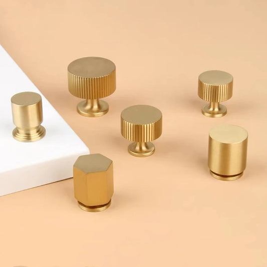 Solid Brass Cabinet Knobs, Classic Cylinder Knurled, Kitchen Hardware