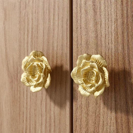 Decorative Camellia Brass Knobs, Blossom Petal Cabinet Pulls, Kitchen Hardware