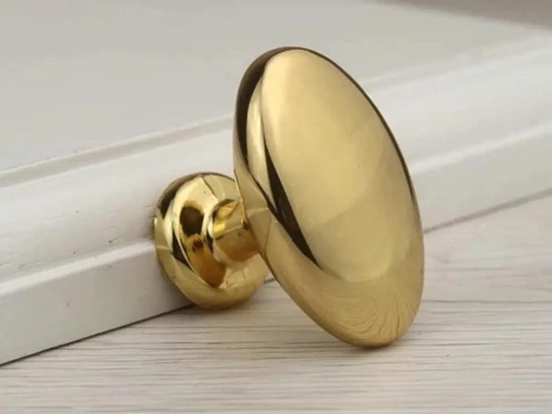 Oval Drawer Knob, Polished Gold Nickel Chrome Bronze, 1.3" Long