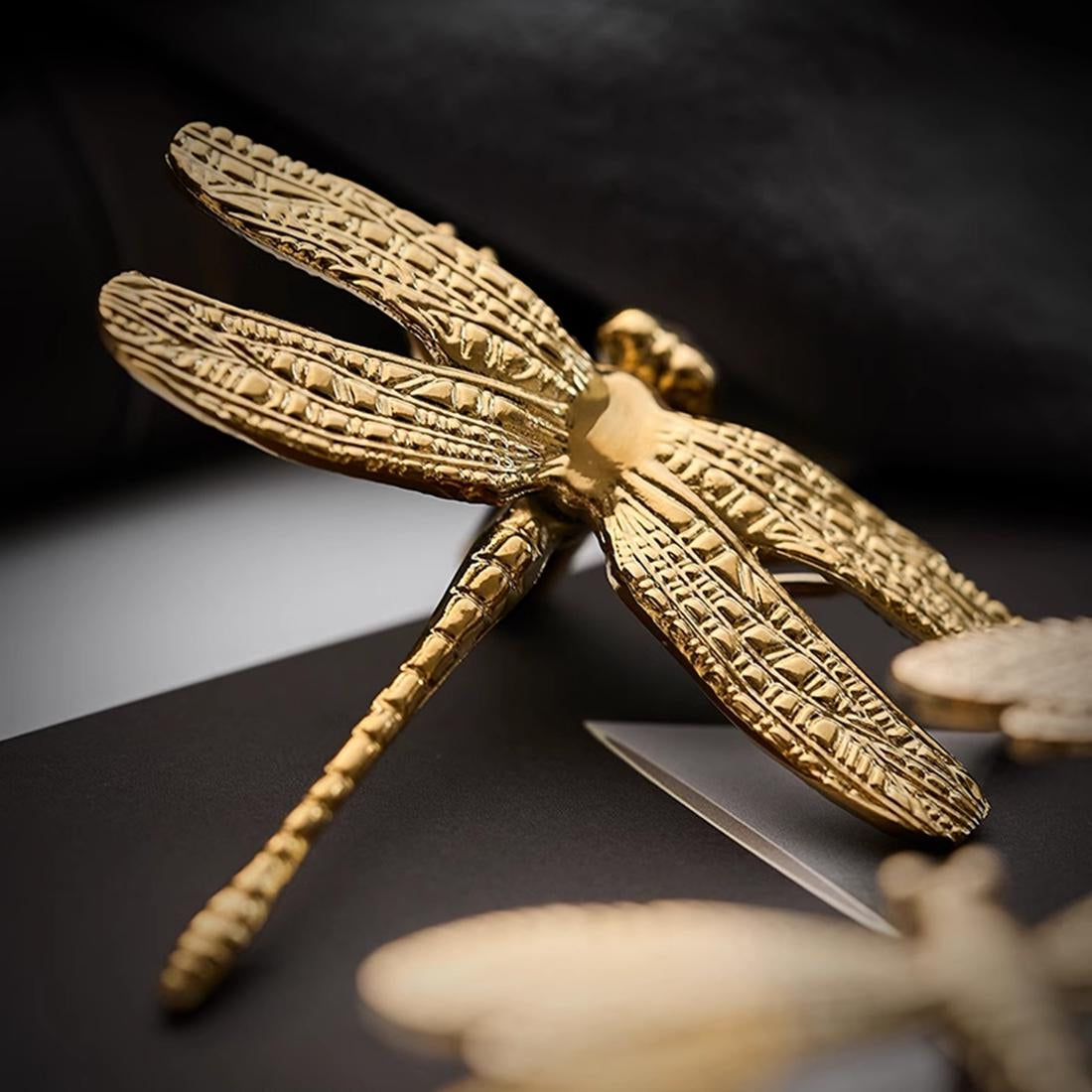 Dragonfly Brass Cabinet Knob, Polished Gold Chrome, Unique Drawer Pull, Kitchen Hardware