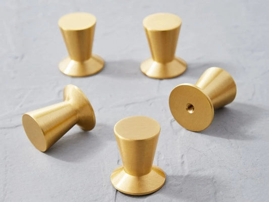 Brass Conical Drawer Knobs, Brushed Gold, Modern Kitchen Cabinet Hardware