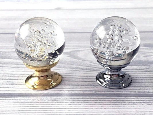 Bubble Glass Cabinet Knob in Polished Gold/Silver