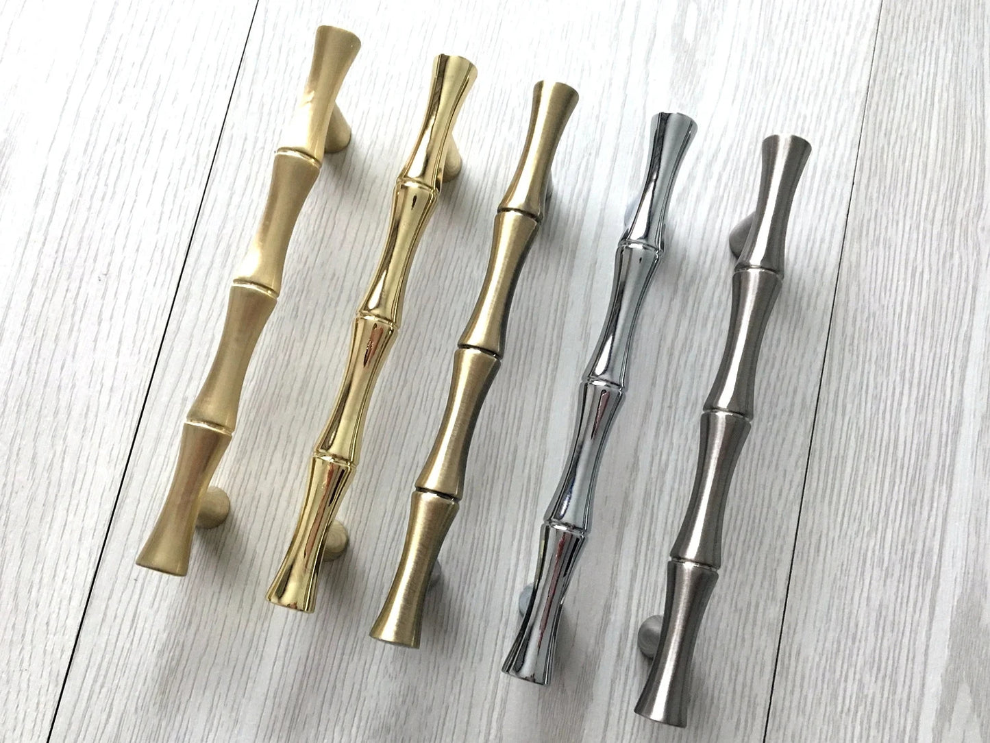 Bamboo Cabinet Pulls and Drawer Knobs, Gold Nickel Bronze Silver Pewter, Kitchen Hardware