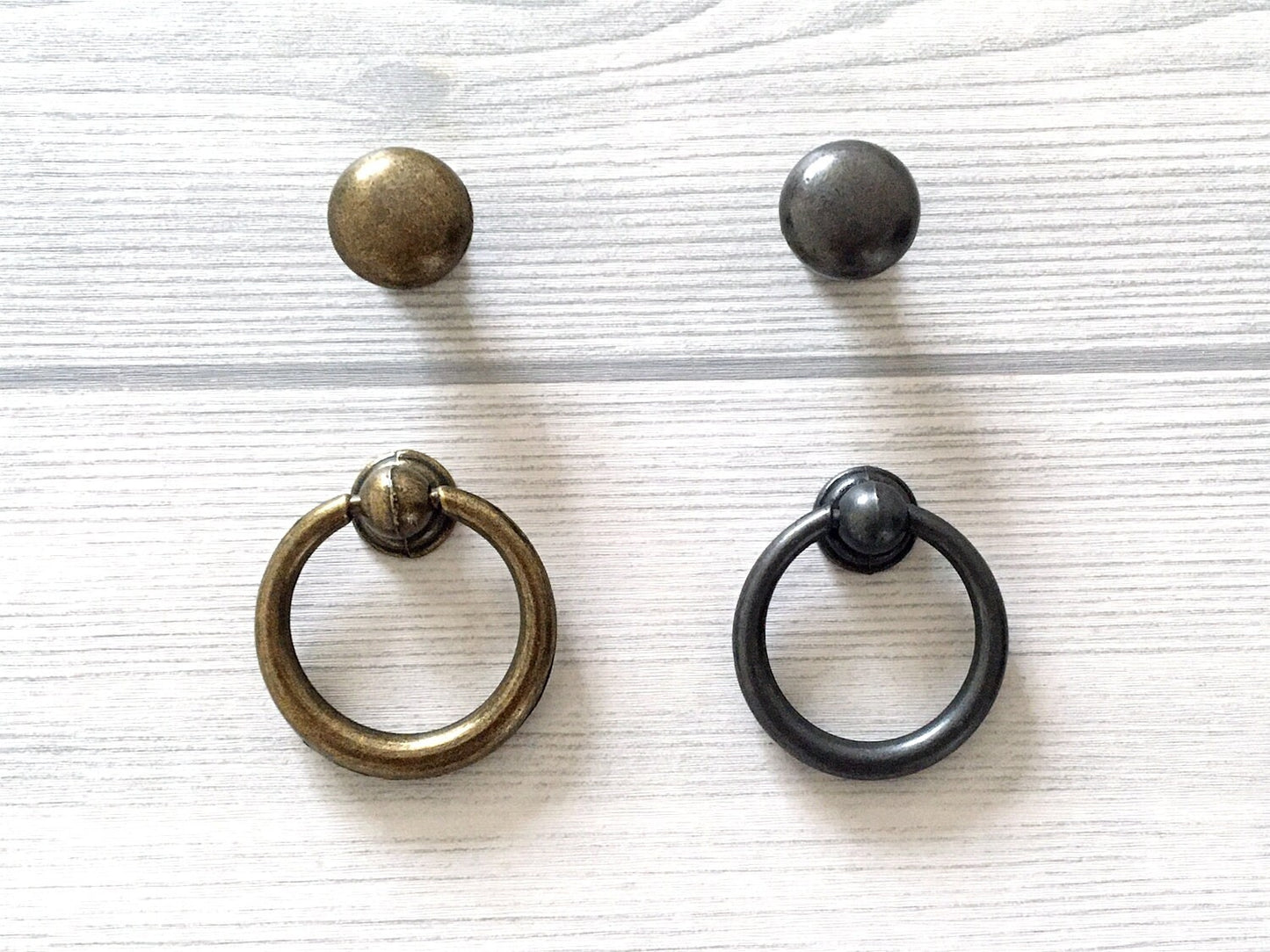 Drop Ring Drawer Pulls with Small Knobs, Antique Bronze Black