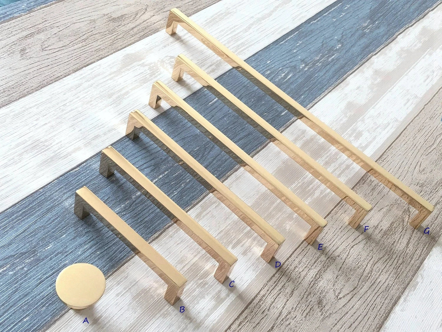 Polished Gold Cabinet Pulls, Circle Drawer Knobs, Slim Square, Modern Kitchen Hardware