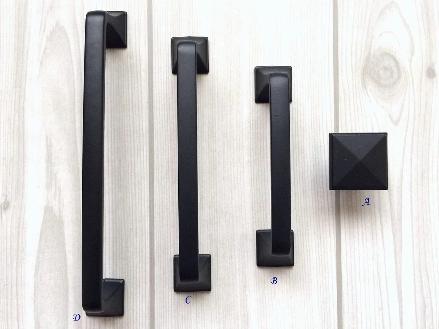Black Cabinet Pulls, Square Knobs, Minimalist Kitchen Hardware